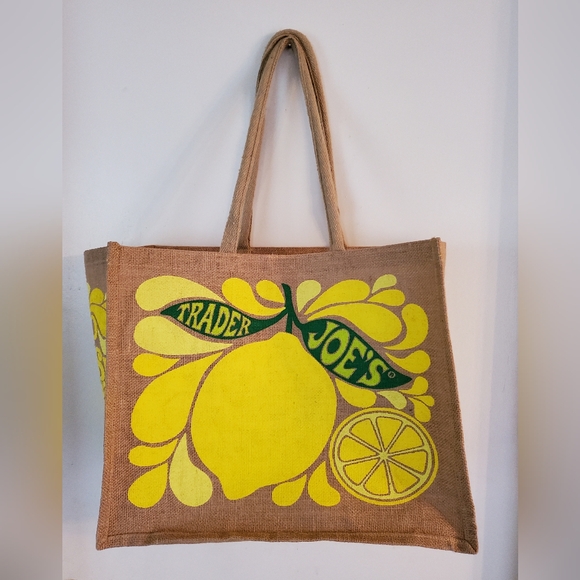 2 large Trader Joe's brown canvas, jute grocery tote reuseable bags - Picture 3 of 12